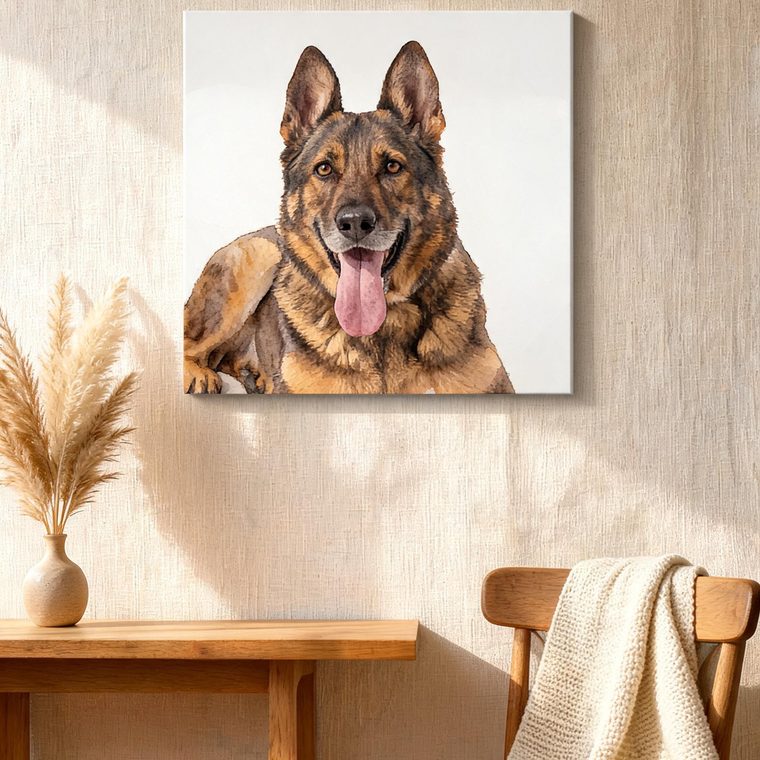 Portrait personnalisé sur tableau toile accroché dans un salon
